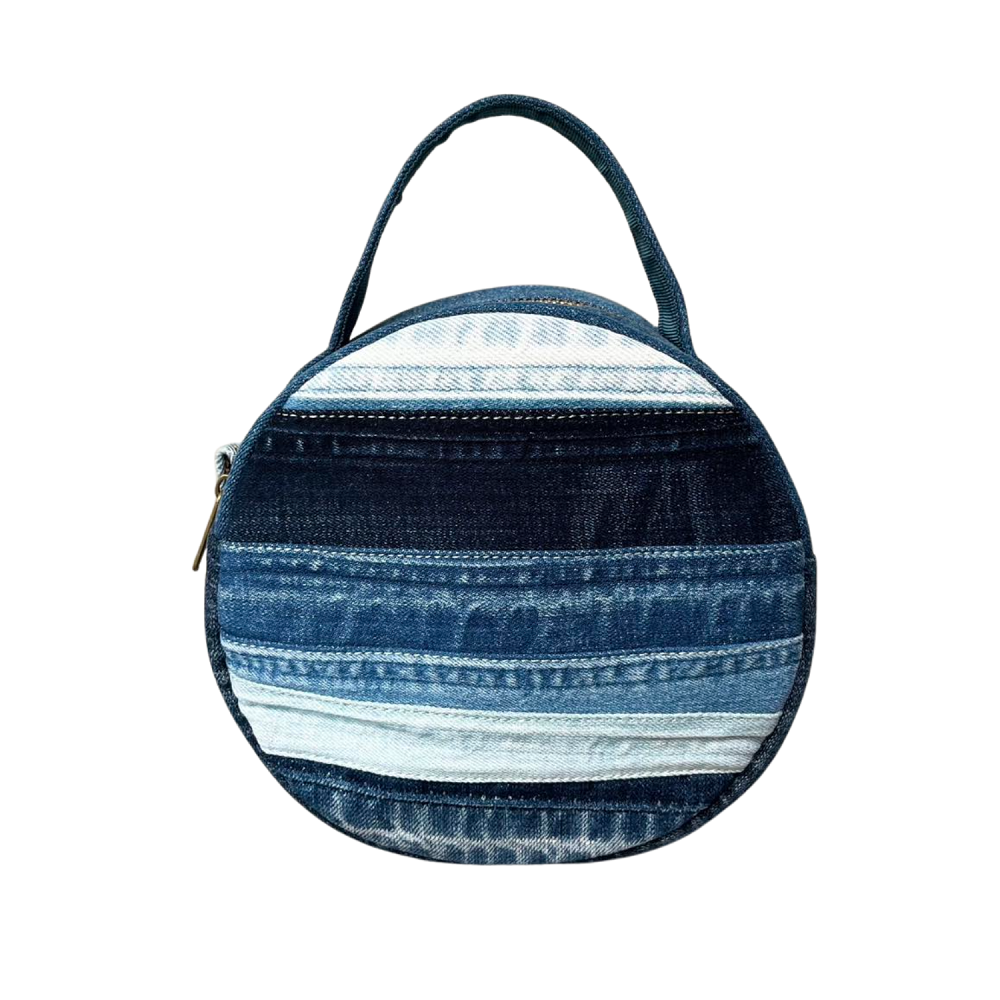 Handmade Upcycled Denim Round Crossbody Bag