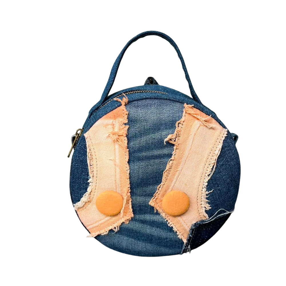 Handmade Upcycled Denim Round Crossbody Bag