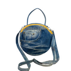 Handmade Upcycled Denim Round Crossbody Bag