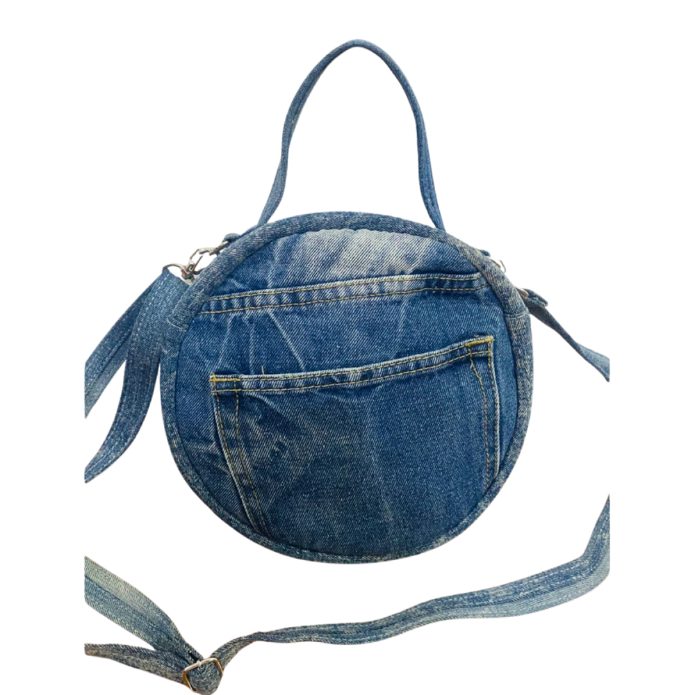 Handmade Upcycled Denim Round Crossbody Bag