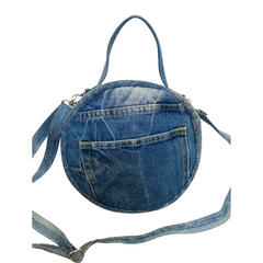 Handmade Upcycled Denim Round Crossbody Bag
