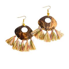 Style Coconut Earrings With Tasses, Rainbow Colors