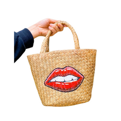 Sedge Handbag With Lips Pattern