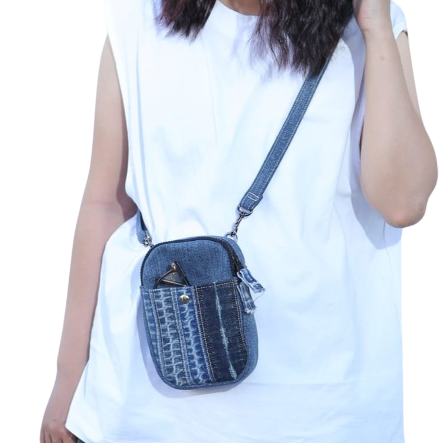 Handmade Upcycled Denim Small Phone Bag