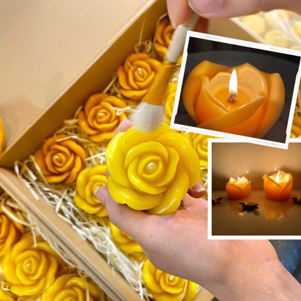 Smokeless Beeswax Rose Candle