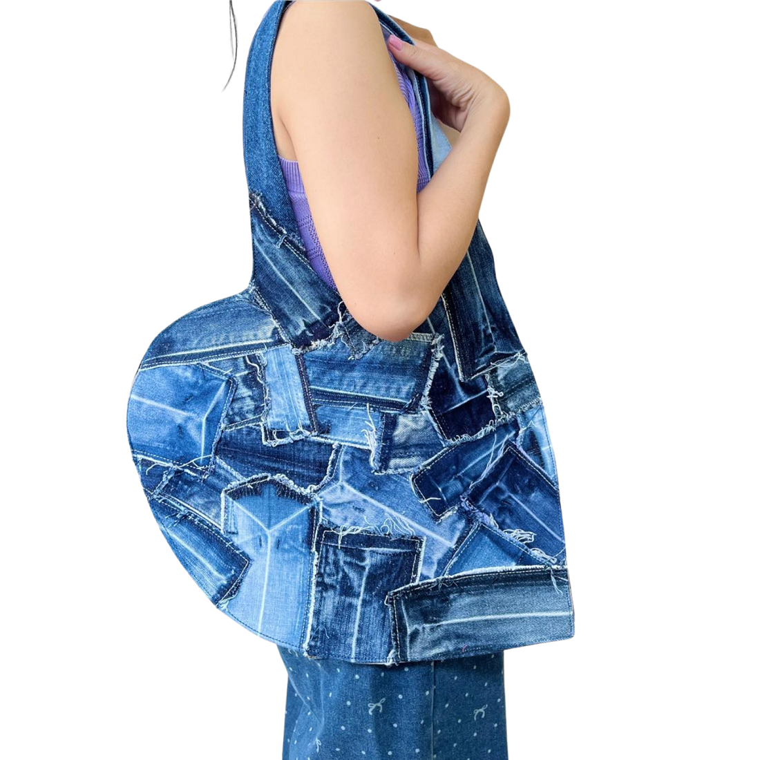 Handmade Upcycled Denim Soft Heart Tote Bag 4