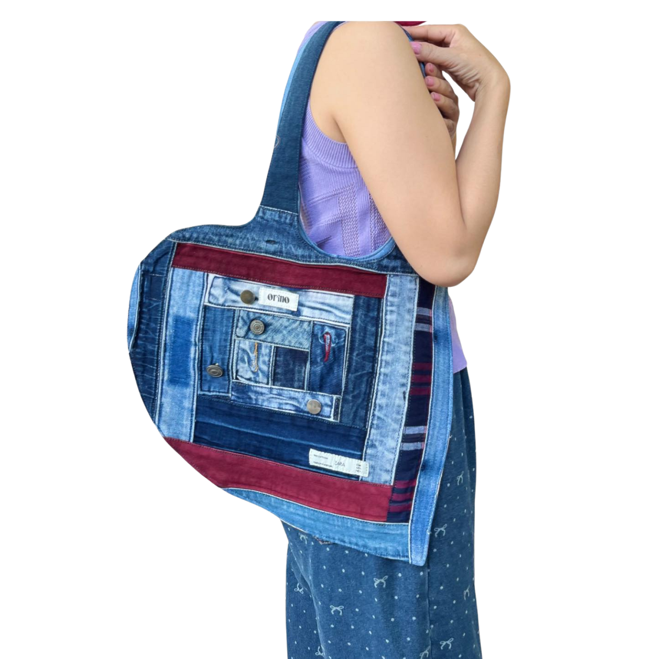 Handmade Upcycled Denim Soft Heart Tote Bag 2