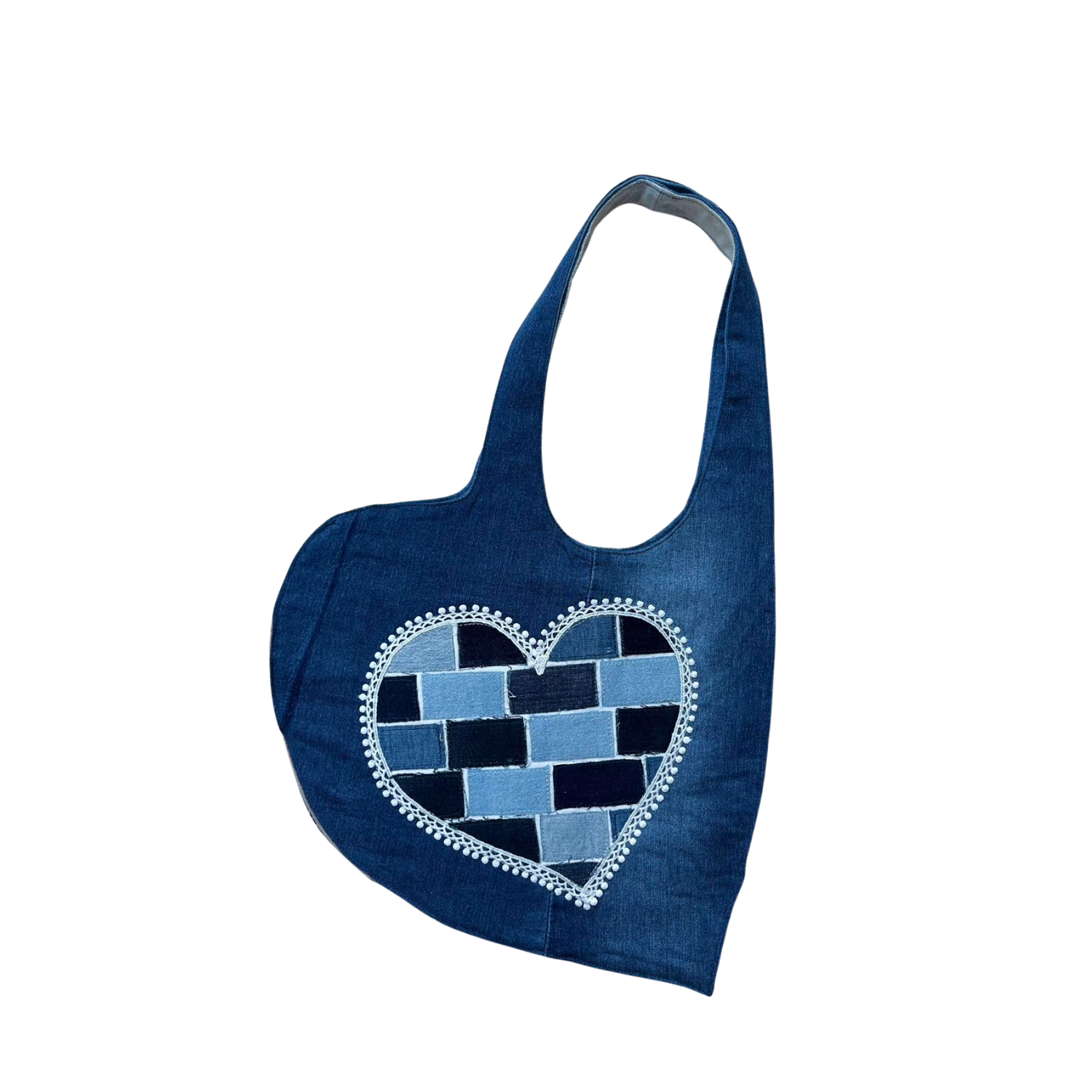 Handmade Upcycled Denim Soft Heart Tote Bag 2
