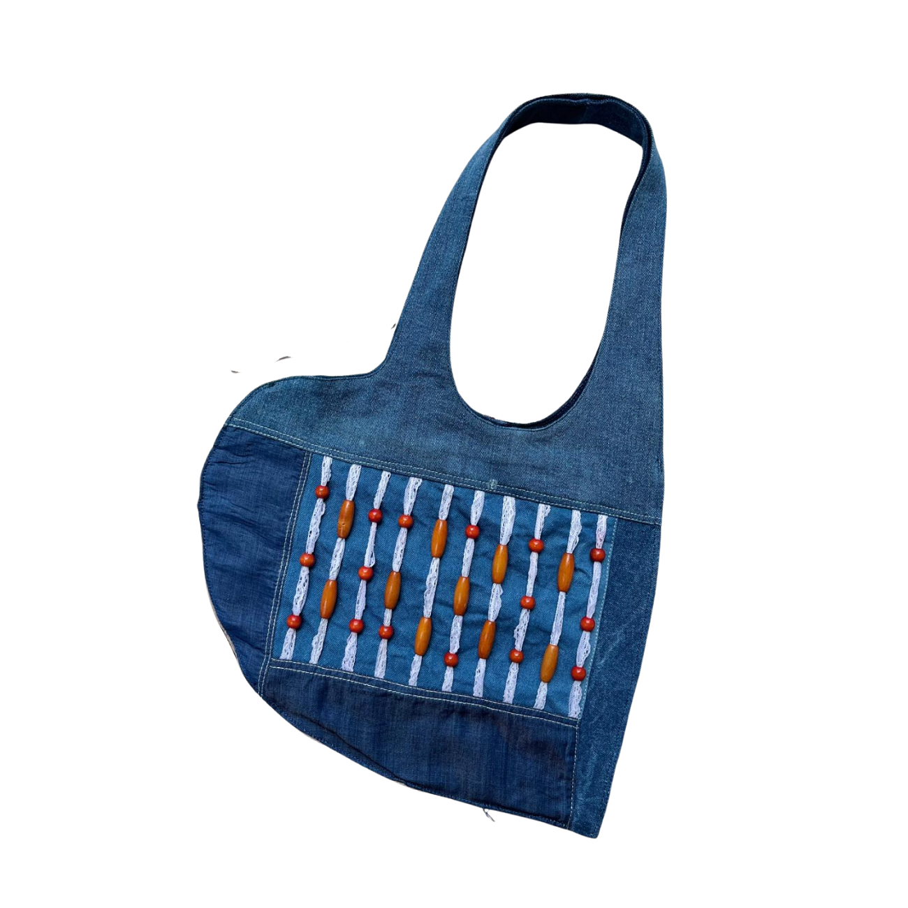 Handmade Upcycled Denim Soft Heart Tote Bag 2