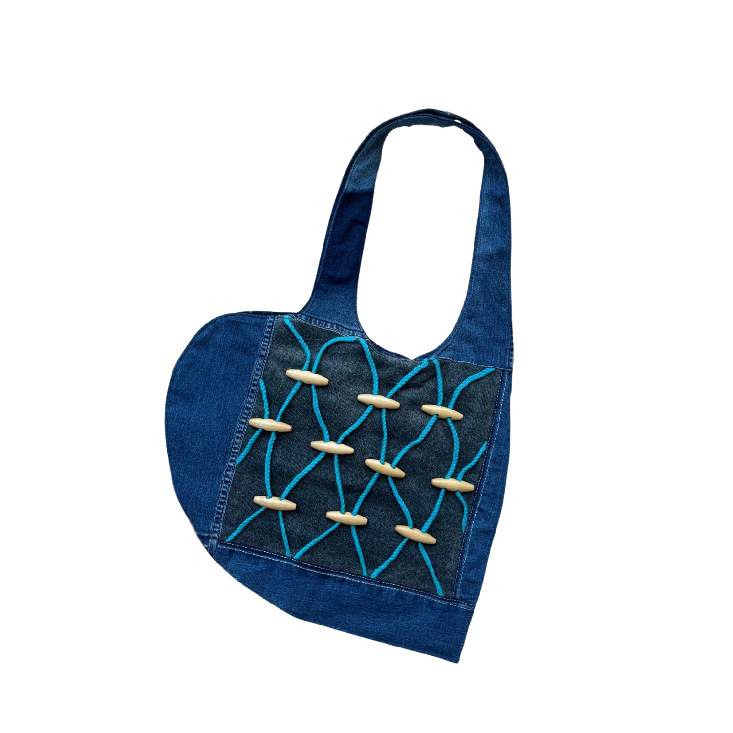 Handmade Upcycled Denim Soft Heart Tote Bag 2