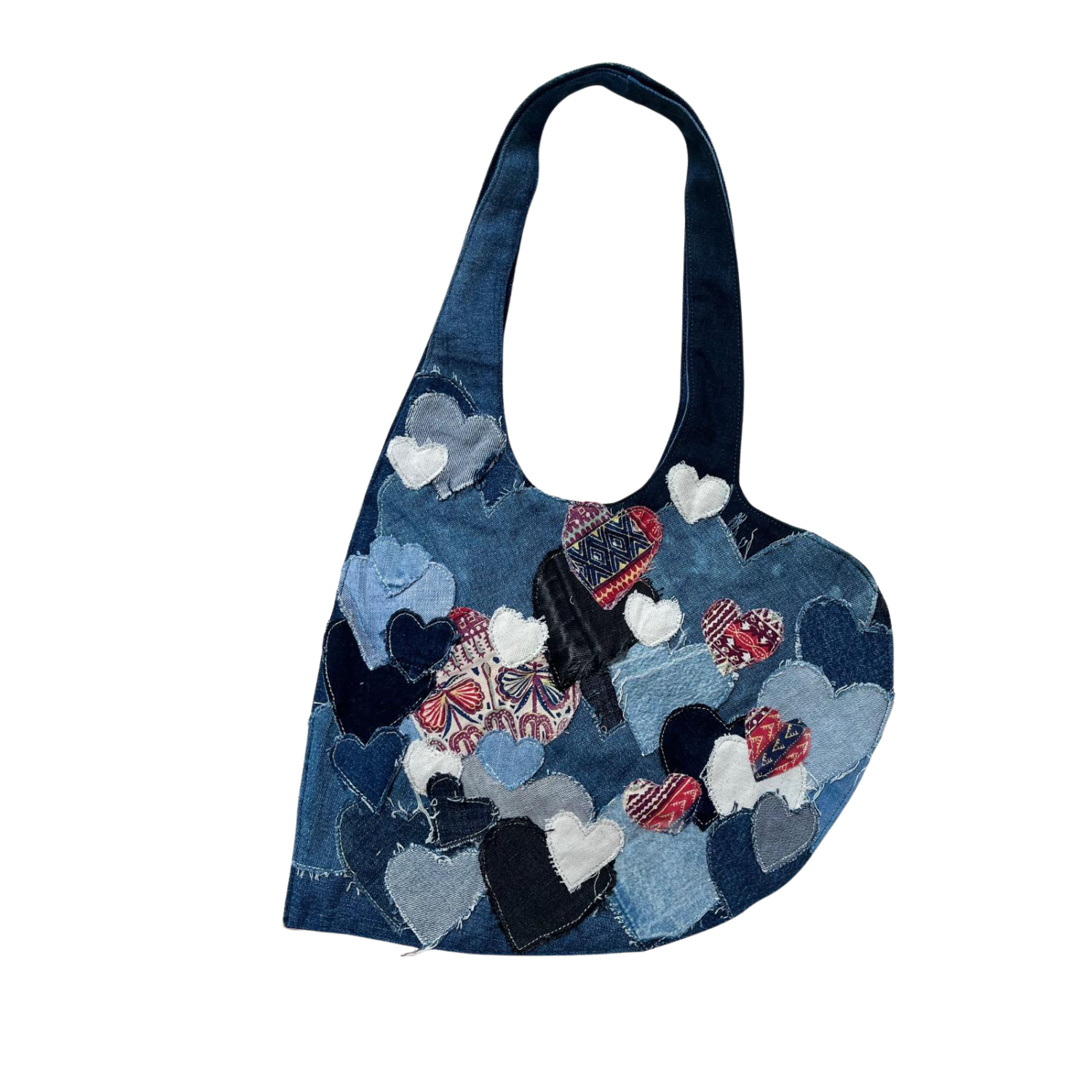 Handmade Upcycled Denim Soft Heart Tote Bag 3