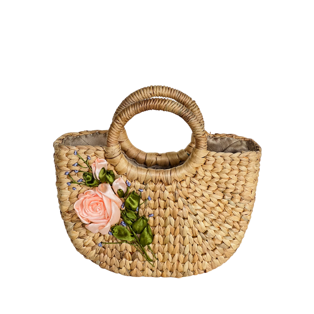 Square Round Neck Water Hyacinth Bag  1
