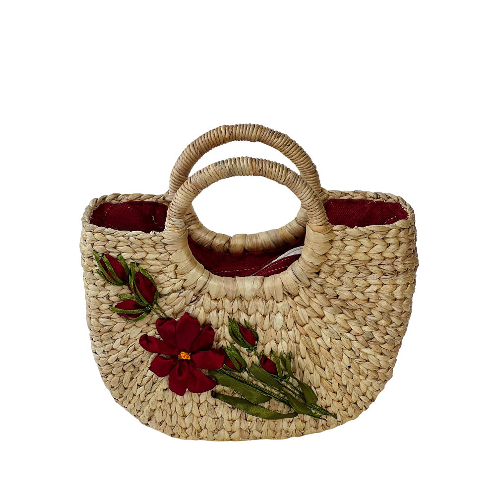 Square Round Neck Water Hyacinth Bag  1