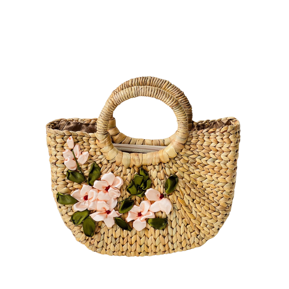 Square Round Neck Water Hyacinth Bag  1