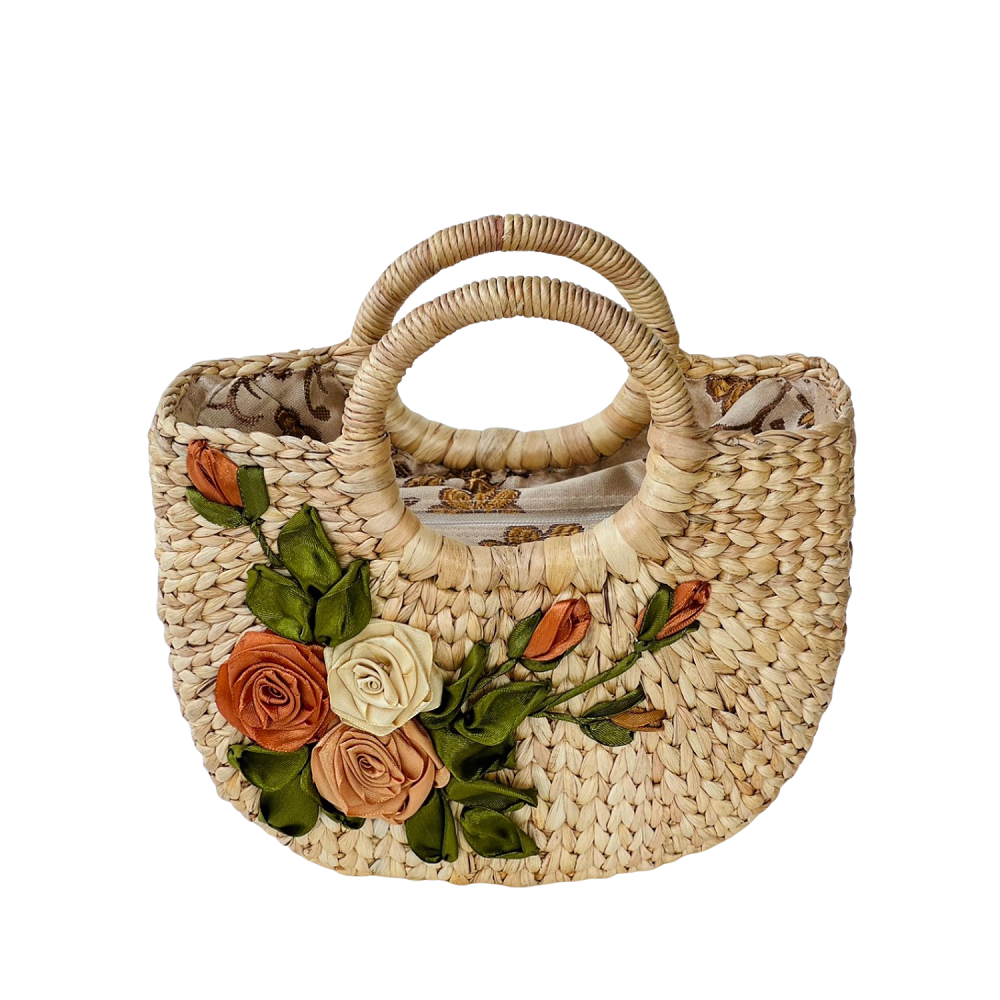 Square Round Neck Water Hyacinth Bag  1