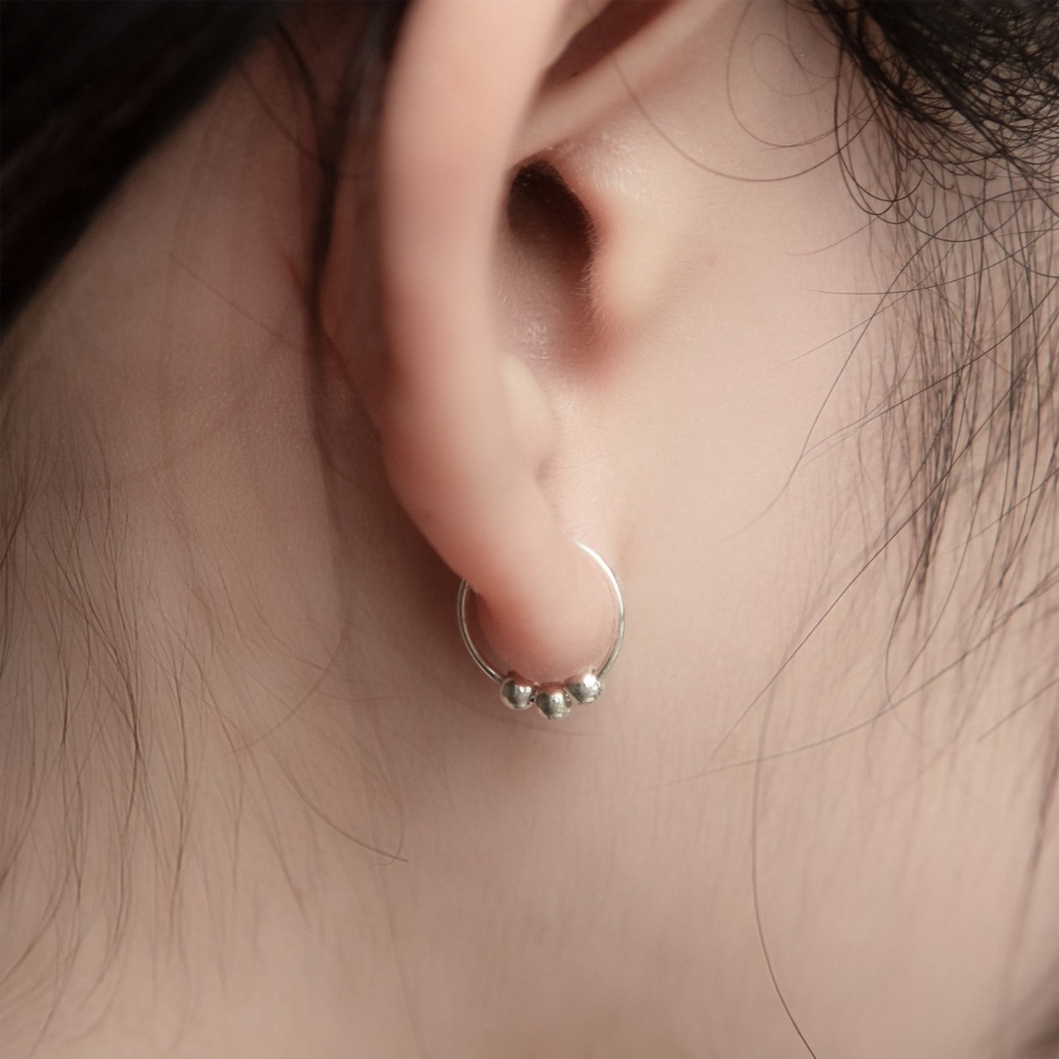 Three-Dot Hoop Earrings For Women Handcrafted 925 Sterling Silver