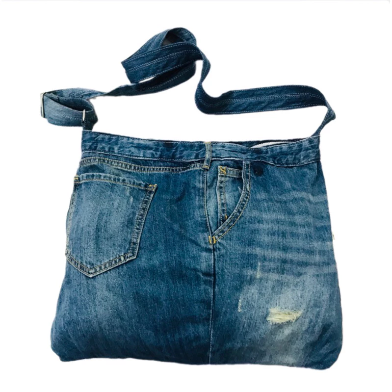 Handmade Upcycled Denim Travel Tote Bag