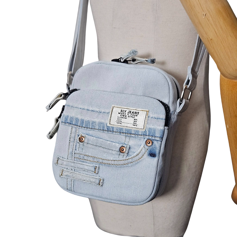 Handmade Upcycled Denim Two Compartment Crossbody Bag