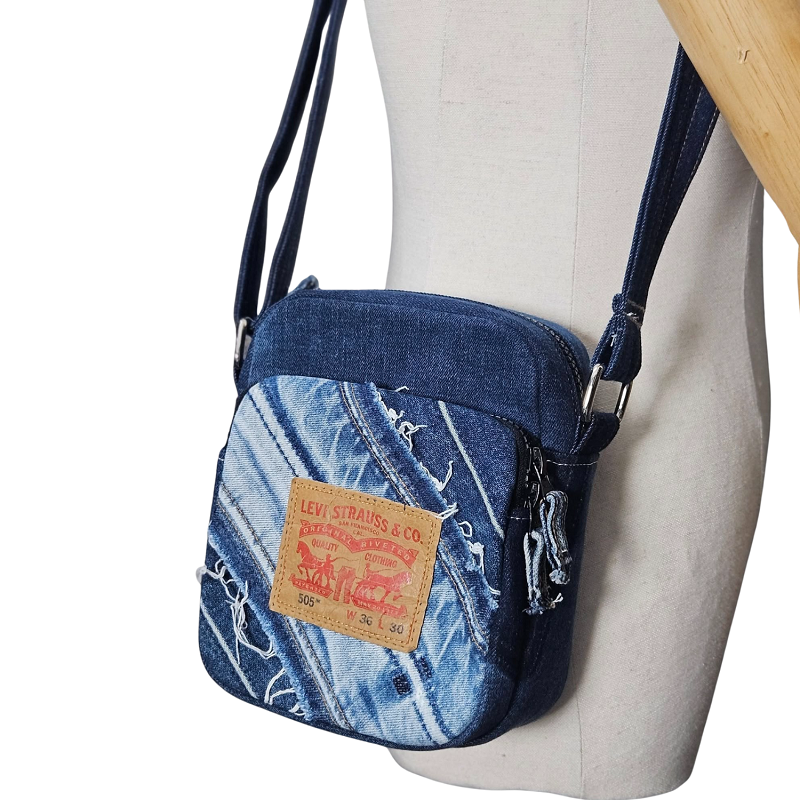 Handmade Upcycled Denim Two Compartment Crossbody Bag
