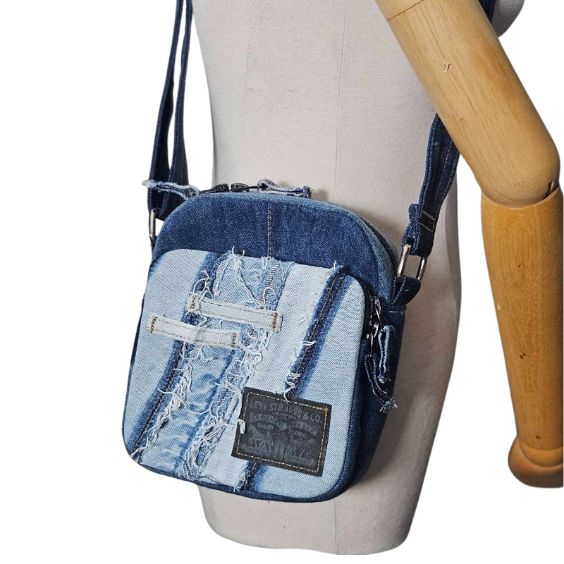 Handmade Upcycled Denim Two Compartment Crossbody Bag