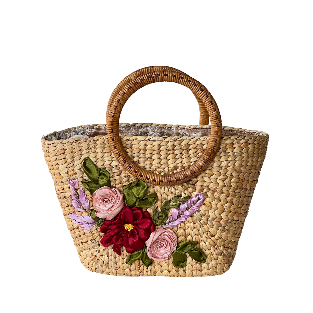 Water Hyacinth Gourd Bag With Rattan Handle 2