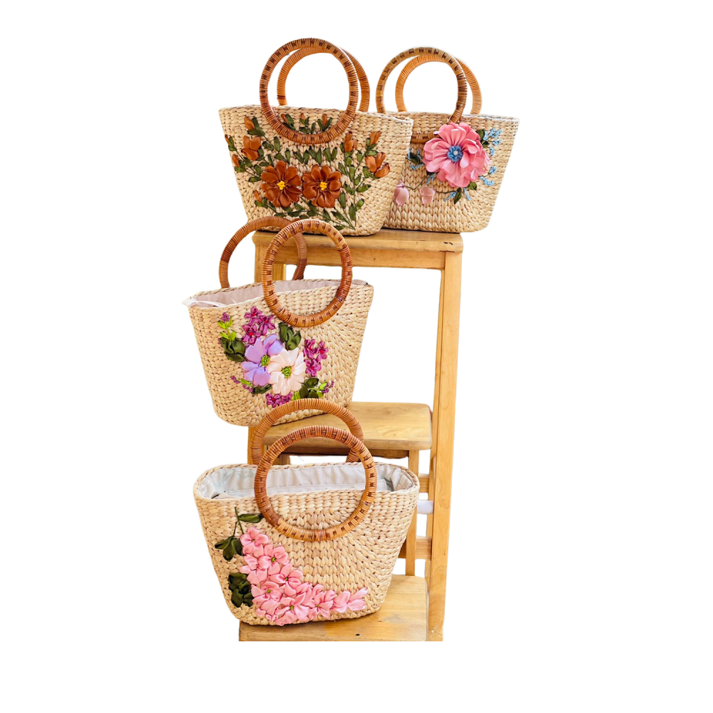 Water Hyacinth Gourd Bag With Rattan Handle 3