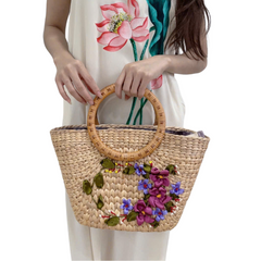 Water Hyacinth Gourd Bag With Rattan Handle 1
