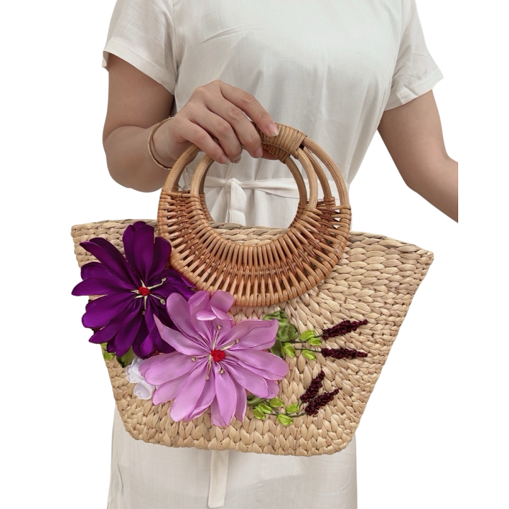 Water Hyacinth Gourd Bag With Rattan Handle 1
