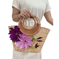 Water Hyacinth Gourd Bag With Rattan Handle 1