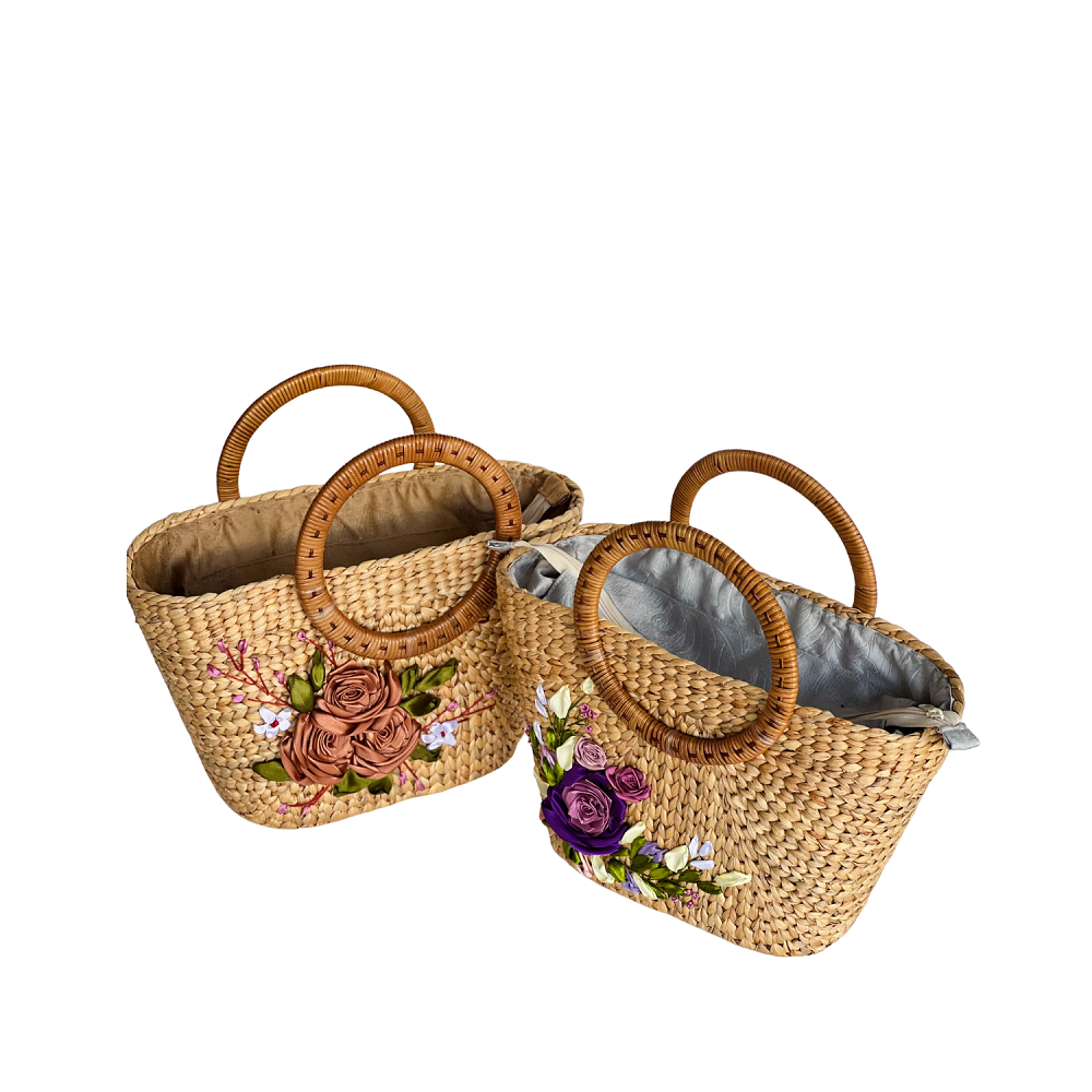 Water Hyacinth Gourd Bag With Rattan Handle 1