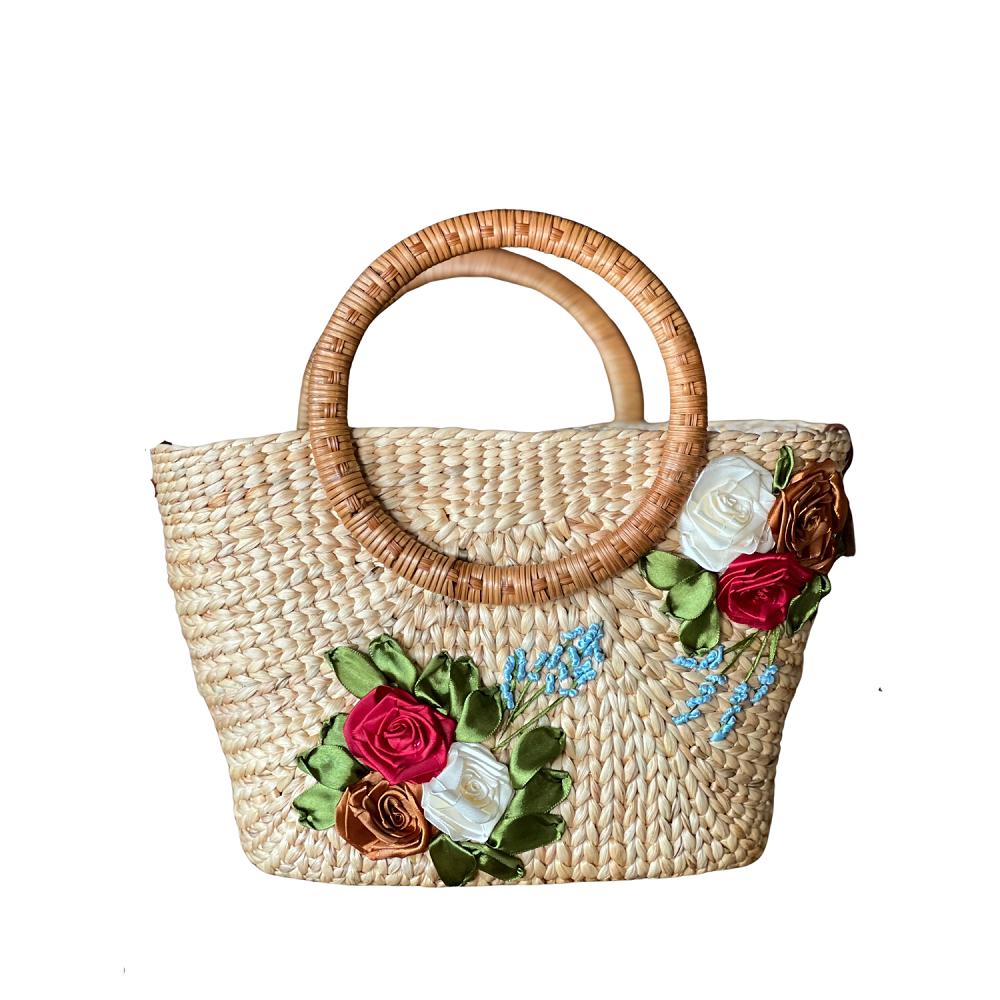 Water Hyacinth Gourd Bag With Rattan Handle 2
