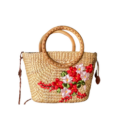 Water Hyacinth Gourd Bag With Rattan Handle 2