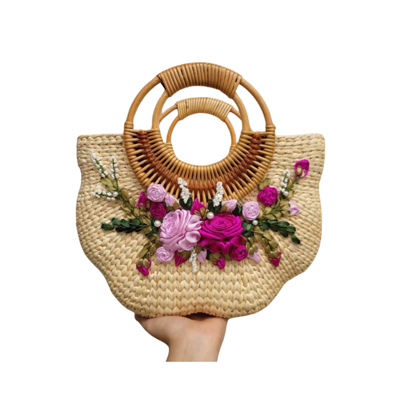 Water Hyacinth Bag Embroidered With Flowers