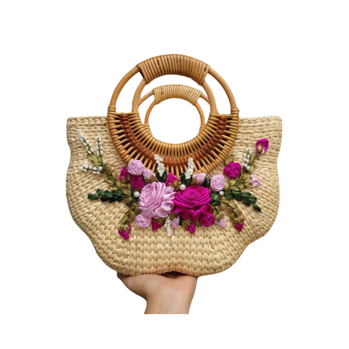 Water Hyacinth Bag Embroidered With Flowers
