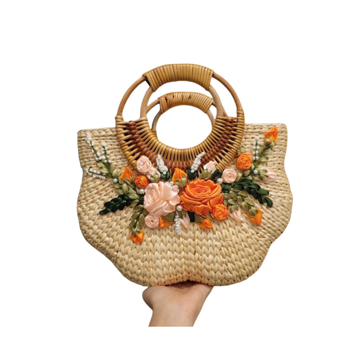 Water Hyacinth Bag Embroidered With Flowers