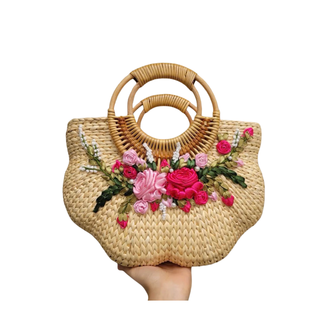 Water Hyacinth Bag Embroidered With Flowers