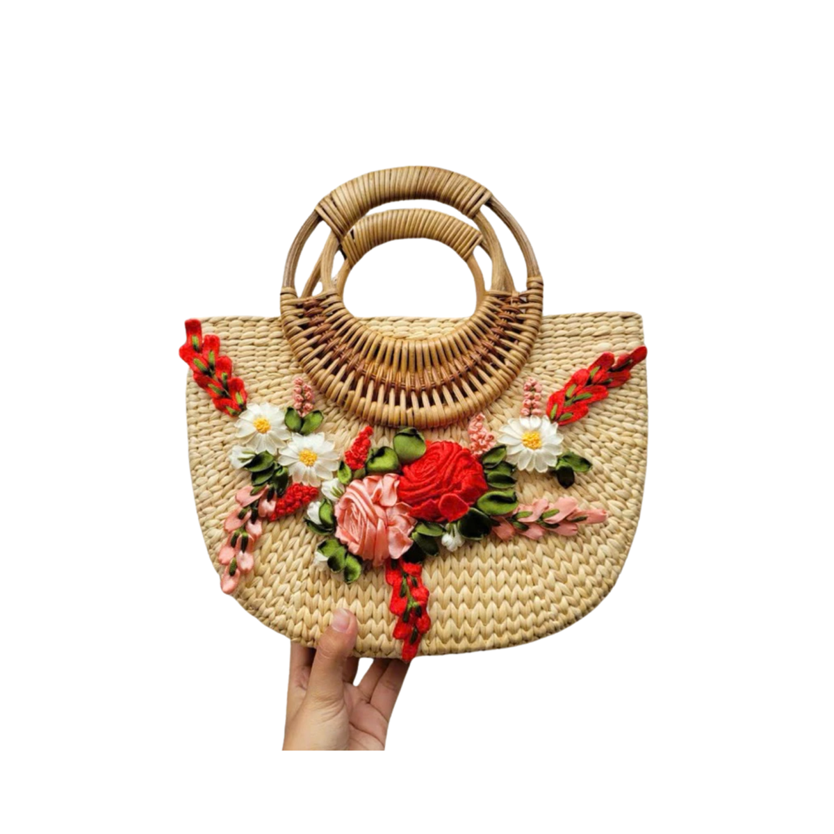 Water Hyacinth Bag Embroidered With Flowers 2