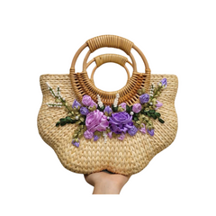 Water Hyacinth Bag Embroidered With Flowers