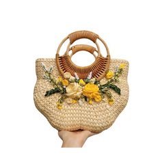 Water Hyacinth Bag Embroidered With Flowers