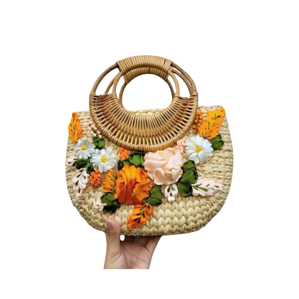 Water Hyacinth Bag Embroidered With Flowers 1