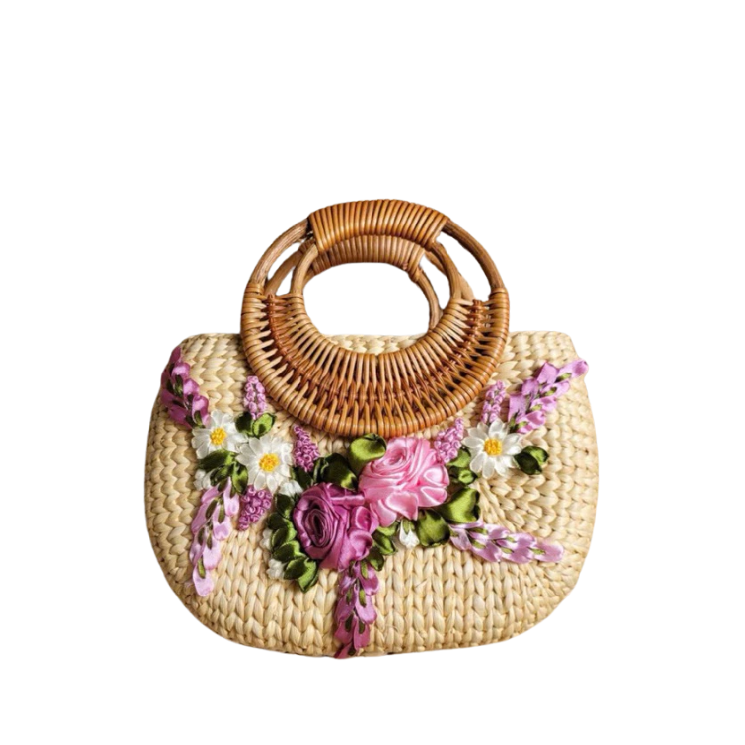 Water Hyacinth Bag Embroidered With Flowers 1