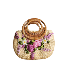 Water Hyacinth Bag Embroidered With Flowers 1