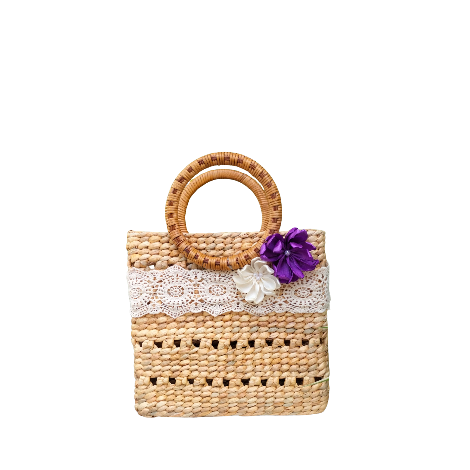 Water Hyacinth Bag With Rattan Handle 1