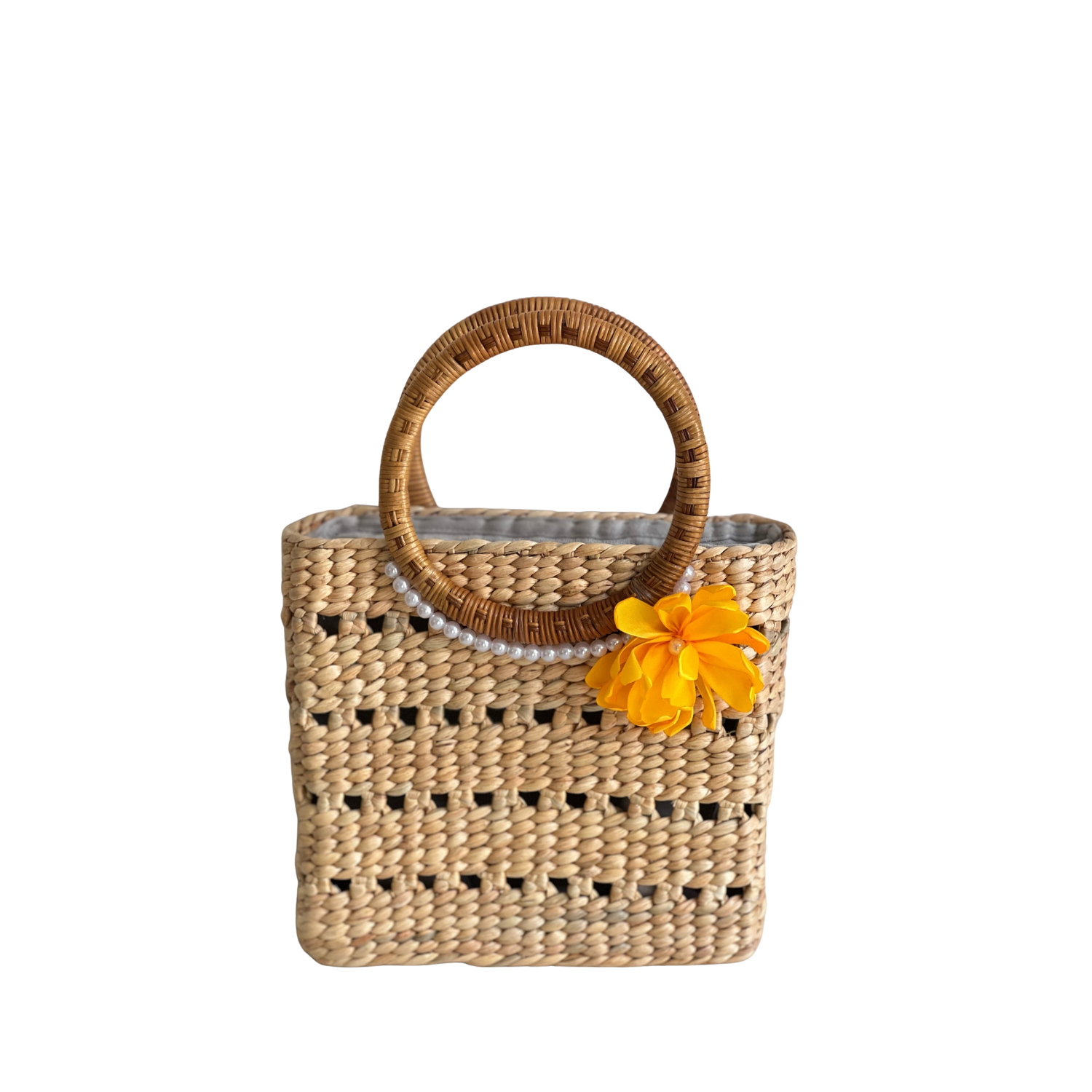 Water Hyacinth Bag With Rattan Handle 1