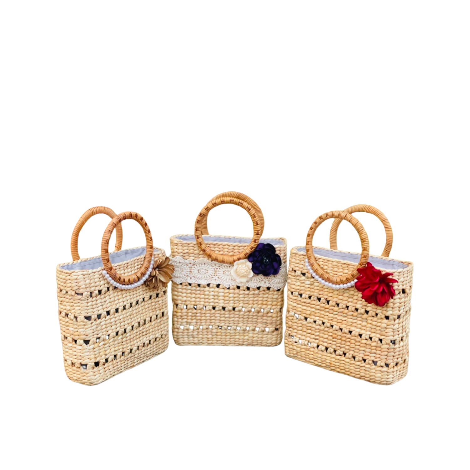 Water Hyacinth Bag With Rattan Handle 1