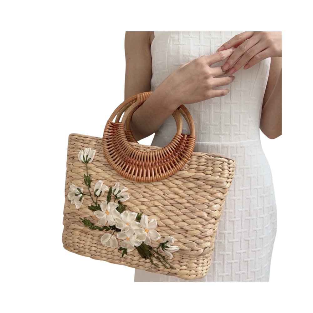 Water Hyacinth Bag With Three Rattan Handles 2