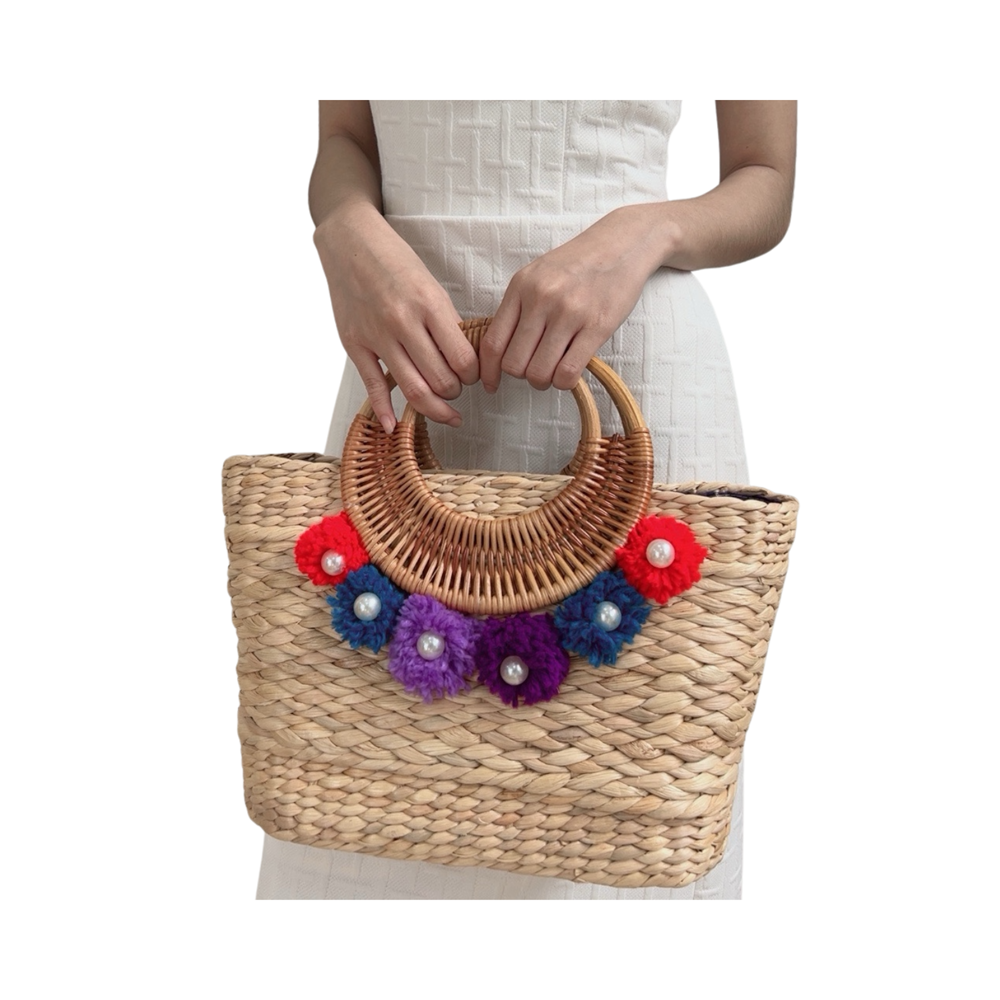 Water Hyacinth Bag With Three Rattan Handles 2