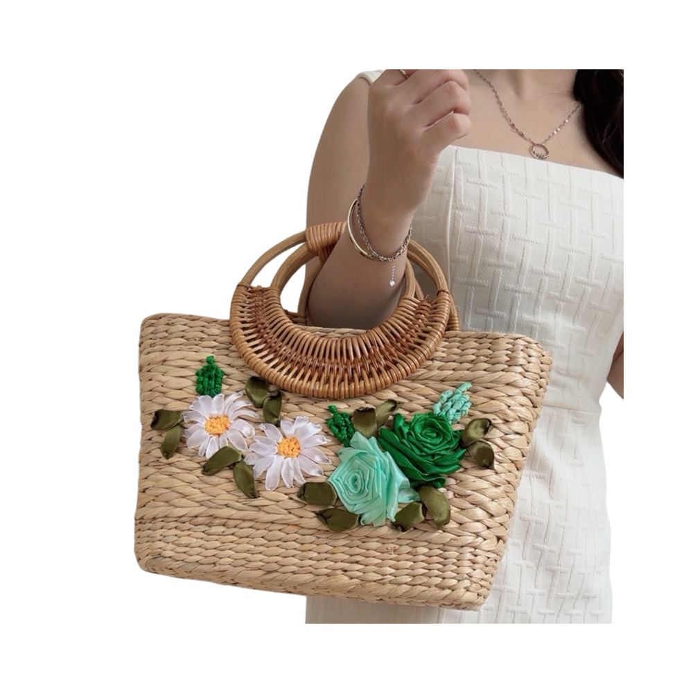 Water Hyacinth Bag With Three Rattan Handles 2