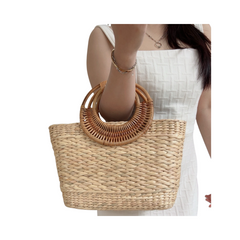 Water Hyacinth Bag With Three Rattan Handles 2