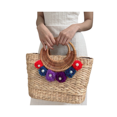 Water Hyacinth Bag With Three Rattan Handles 2